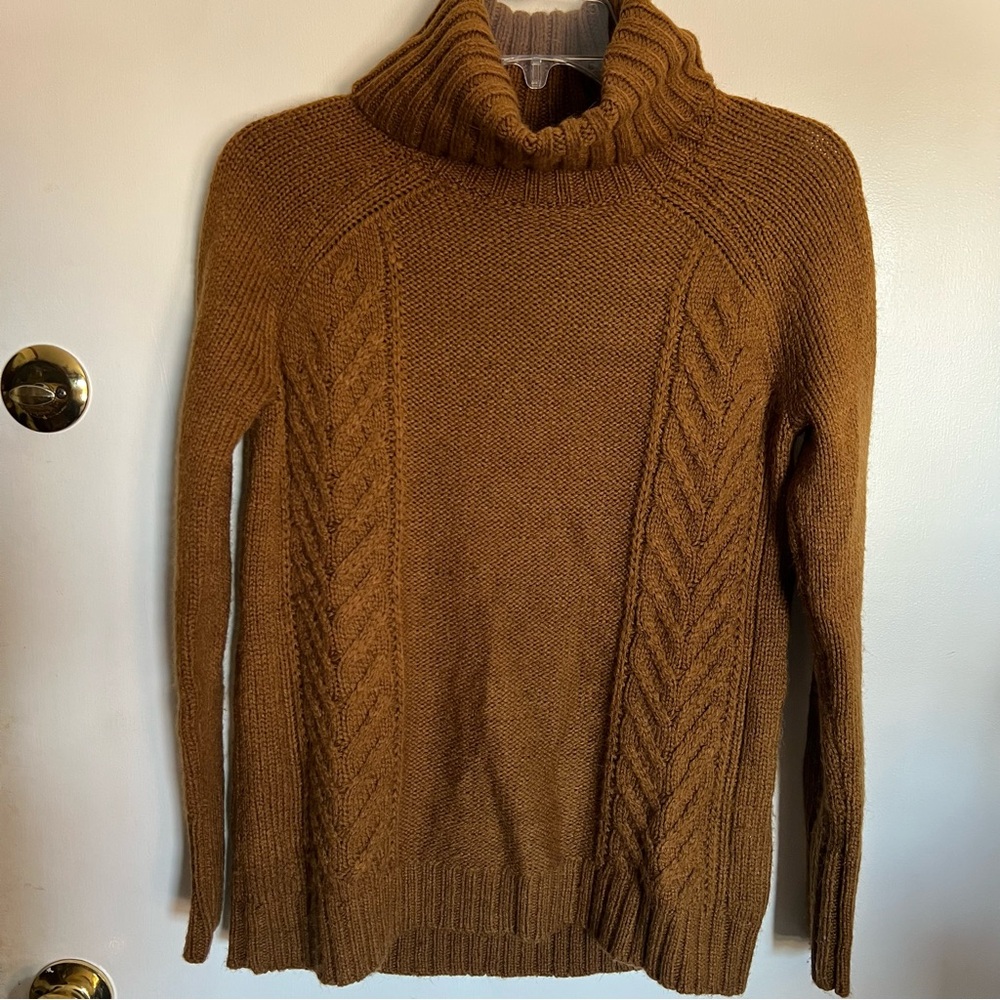 Cozy Brown Cable Knit Turtleneck Sweater